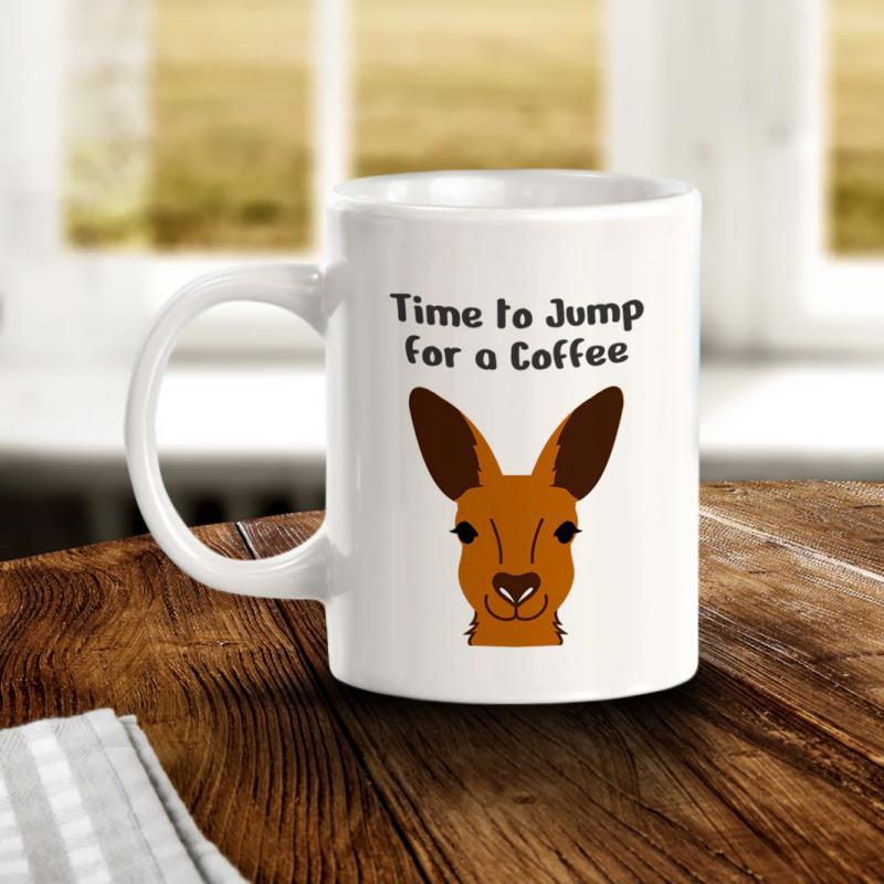 Tailorly White Ceramic 11 oz Mug - Time To Jump For A Coffee Minimalist Cartoon Kangaroo Head Centered On A Clean White Surface Kangaroo