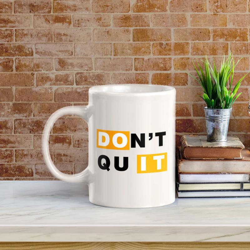 Tailorly White Ceramic 11 oz Mug - Don't Quit Do It Bold Minimalist Typography Design Featuring Bright Yellow Modern Geometric Accents Mug