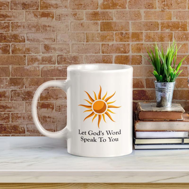 Tailorly White Ceramic 11 oz Mug - Let Gods Word Speak To You Radiant Golden Stylized Sunburst Symbol With Pointed Sun Rays Sun