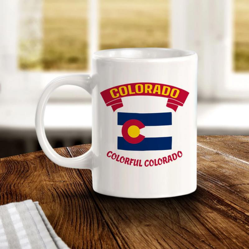 Tailorly White Ceramic 11 oz Mug - Colorado Colorful Colorado Bold State Colors Featuring Iconic Flag Elements With Decorative Red Banner Flag