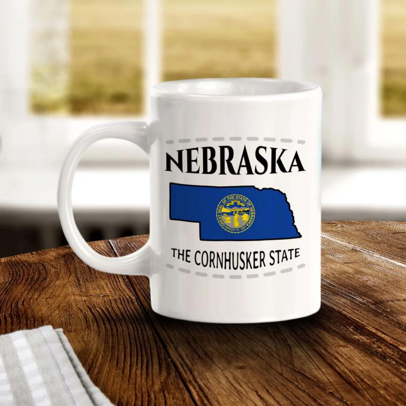 Tailorly White Ceramic 11 oz Mug - Nebraska The Cornhusker State Classic State Map Silhouette Featuring Official Flag Graphics Map