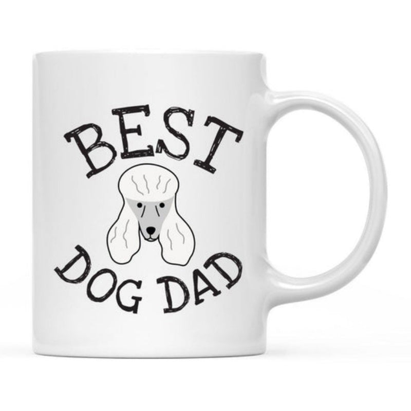 Tailorly White Ceramic 11 oz Mug - Best Dog Dad Stylized Minimalist Groomed Animal Portrait Featuring Distressed Vintage Typography Poodle