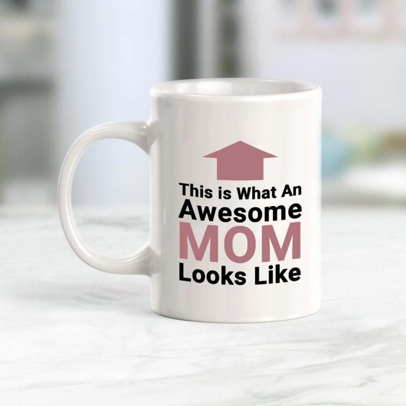 Tailorly White Ceramic 11 oz Mug - This Is What An Awesome Mom Looks Like Minimalist Pink Arrow Pointing Up On Smooth Mug
