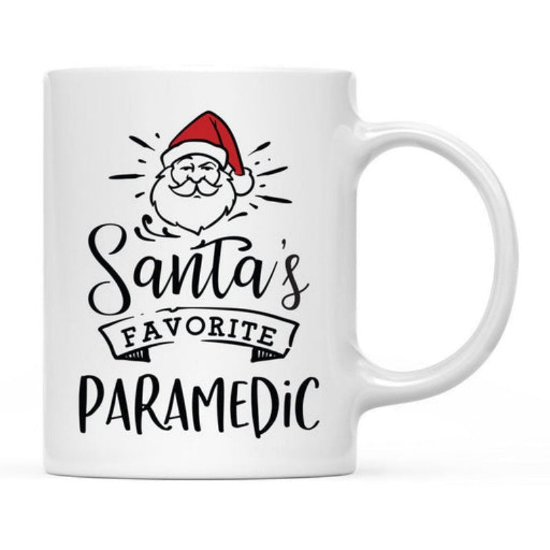 Tailorly White Ceramic 11 oz Mug - Santas Favorite Paramedic Cheerful Santa Claus Wearing A Bright Red Hat Among Glowing Rays Santa Claus