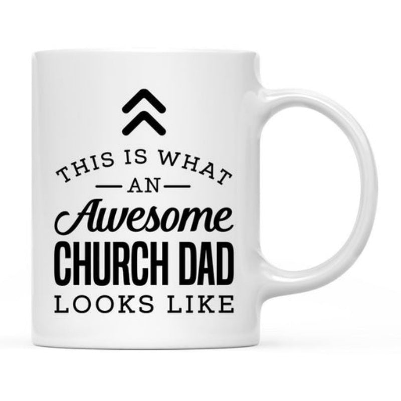 Tailorly White Ceramic 11 oz Mug - This Is What An Awesome Church Dad Looks Like Simple Double Chevrons Centered Above Bold Typography On A Sleek Surface Mug