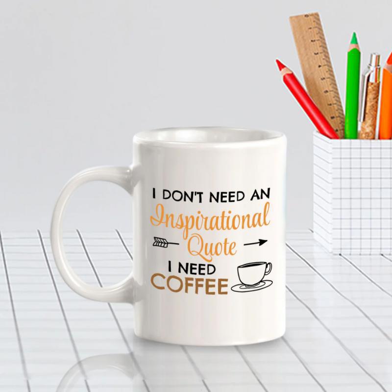 Tailorly White Ceramic 11 oz Mug - I Dont Need An Inspirational Quote I Need Coffee Minimalist Black Arrows Flanking A Small Steaming Beverage Icon And Saucer Mug