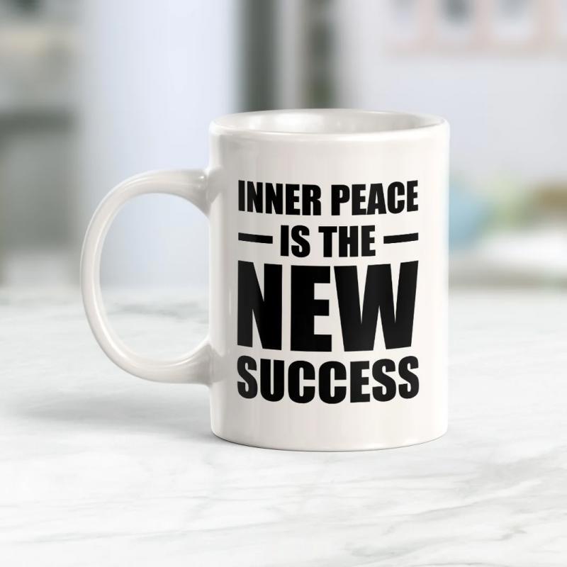 Tailorly White Ceramic 11 oz Mug - Inner Peace Is The New Success Bold Typography Featuring Modern Minimalist Lines For A Contemporary Inspirational Ceramic Mug