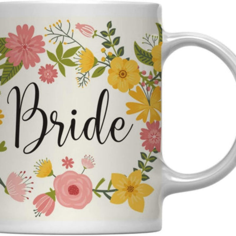 Tailorly White Ceramic 11 oz Mug - Bride Elegant Colorful Garden Flowers Blooming In A Circular Wreath Flower