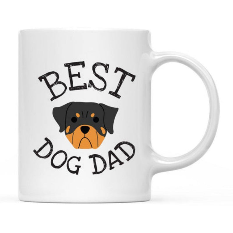 Tailorly White Ceramic 11 oz Mug - Best Dog Dad Cartoon Portrait Of A Black And Tan Loyal Rottweiler