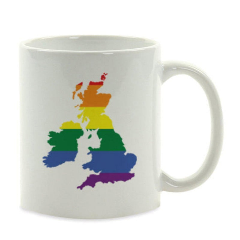 Tailorly White Ceramic 11 oz Mug - Vibrant Pride Rainbow Colors Filling A United Kingdom Silhouette Map