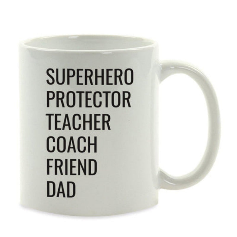 Tailorly White Ceramic 11 oz Mug - Superhero Protector Teacher Coach Friend Dad Simple Featuring Bold Vertical Printed Words Mug