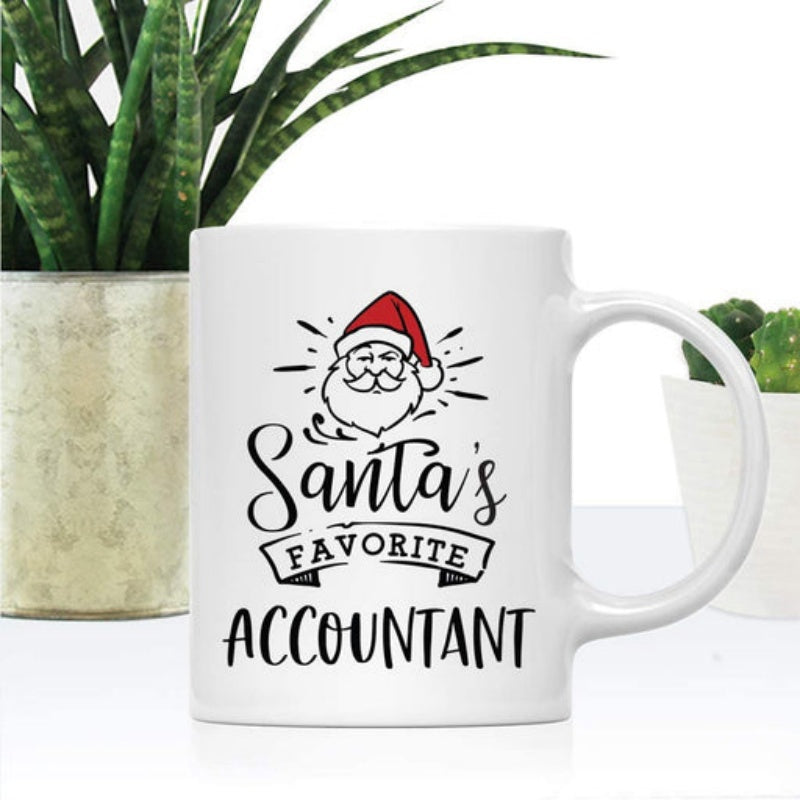 Tailorly White Ceramic 11 oz Mug - Santas Favorite Accountant Jolly Cartoon Santa Claus With Red Hat Above Winking Face Mug