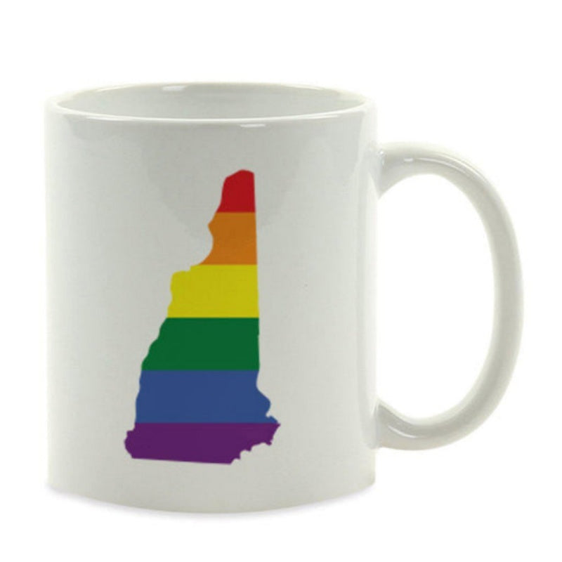 Tailorly White Ceramic 11 oz Mug - Rainbow Colored New Hampshire State Silhouette Centered On White Surface Map