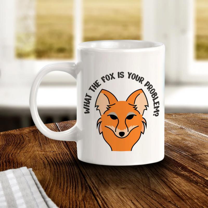 Tailorly White Ceramic 11 oz Mug - What The Fox Is Your Problem Minimalist Orange Animal Head Drawing With Pointy Ears And Eyes Fox