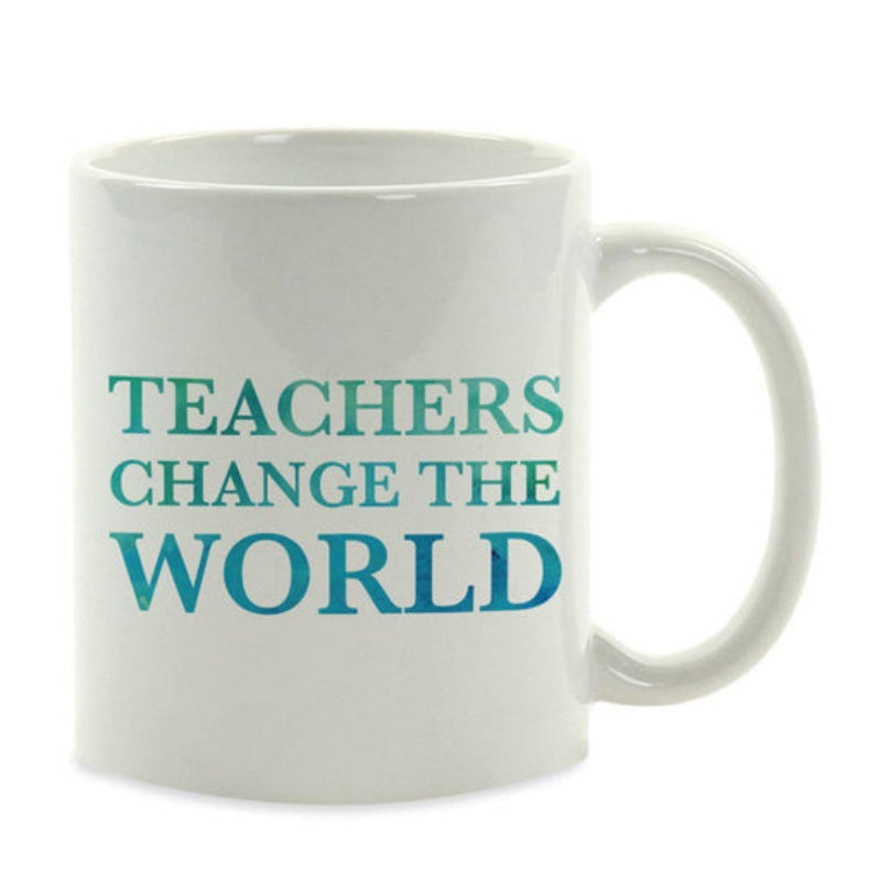 Tailorly White Ceramic 11 oz Mug - Teachers Change The World Bold Teal Gradient Lettering On A Clean