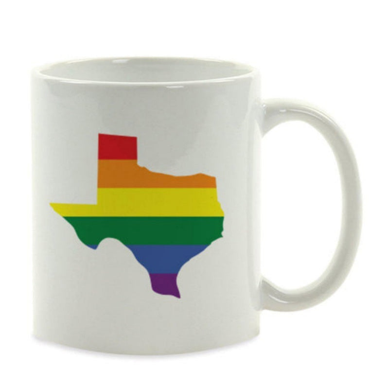 Tailorly White Ceramic 11 oz Mug - Vibrant Pride Rainbow Colors Filling A Symbolic Geographical Shape Texas