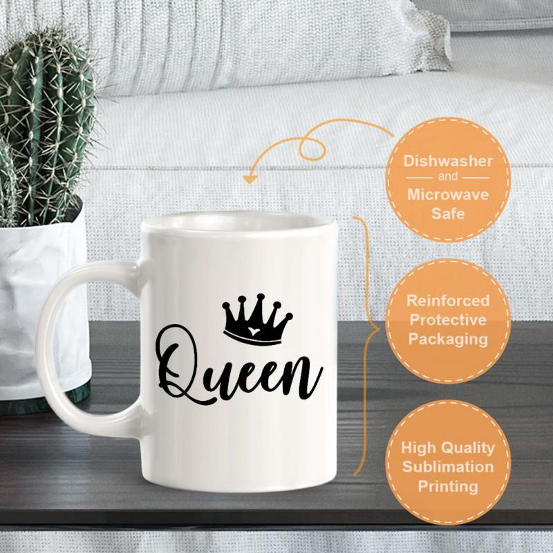 Tailorly White Ceramic 11 oz Mug - Queen Elegant Royal Crown With Heart Detail And Stylish Cursive Lettering Crown