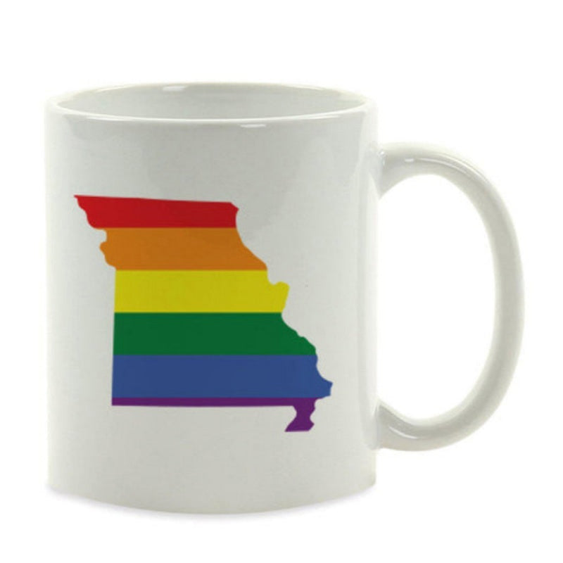 Tailorly White Ceramic 11 oz Mug - Rainbow Colored Silhouette Of Missouri State Outline On White Ceramic Background State