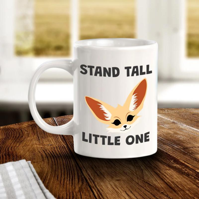 Tailorly White Ceramic 11 oz Mug - Stand Tall Little One Cute Cartoon Fennec With Huge Ears And Expressive Eyes Fox
