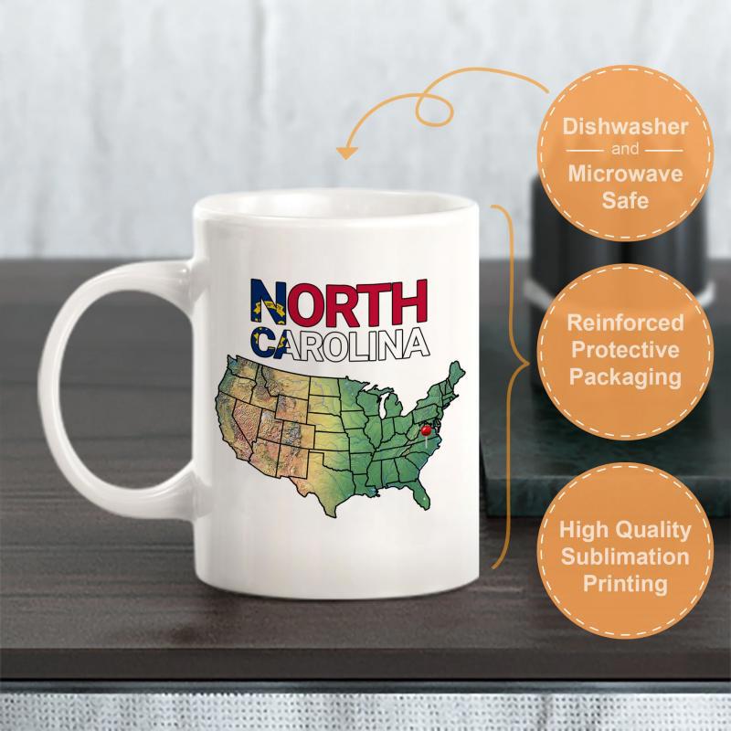 Tailorly White Ceramic 11 oz Mug - North Carolina United States Geographical Map Featuring State Outlines In Gradient Colors Map