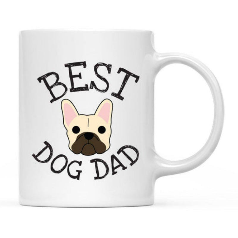 Tailorly White Ceramic 11 oz Mug - Best Dog Dad Minimalist Cartoon Style French Bulldog With Large Pointed Ears And Round Eyes Dog