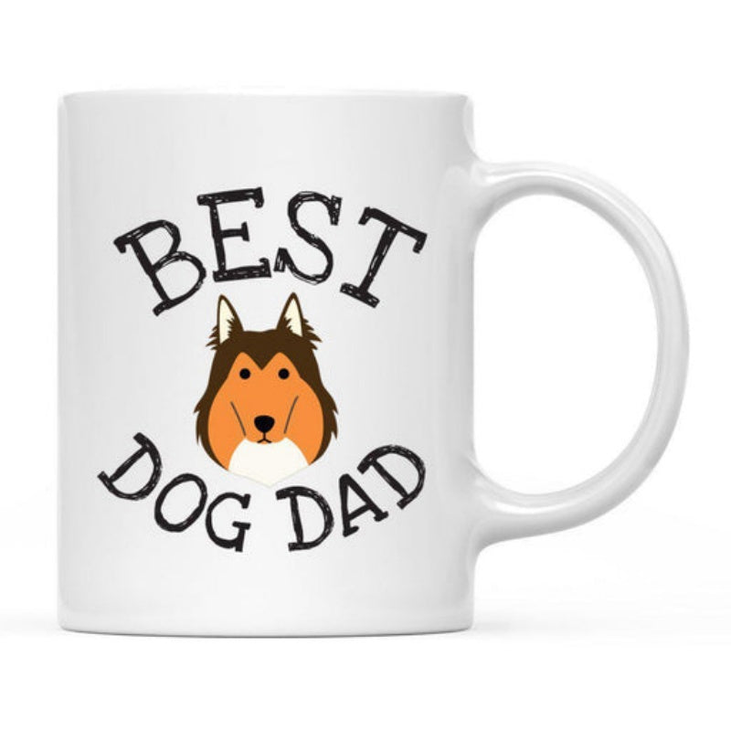 Tailorly White Ceramic 11 oz Mug - Best Dog Dad Adorable Brown And White Collie Portrait With Friendly Expressive Features Dog