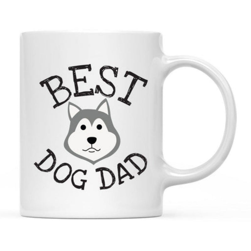 Tailorly White Ceramic 11 oz Mug - Best Dog Dad Adorable Gray And White Siberian Husky Head Looking Straight Ahead Dog