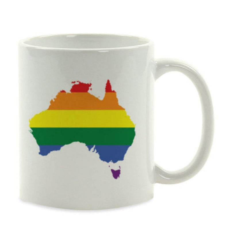 Tailorly White Ceramic 11 oz Mug - Vibrant Rainbow Colors Filling A Geographic Silhouette Of The Australian Continent Map