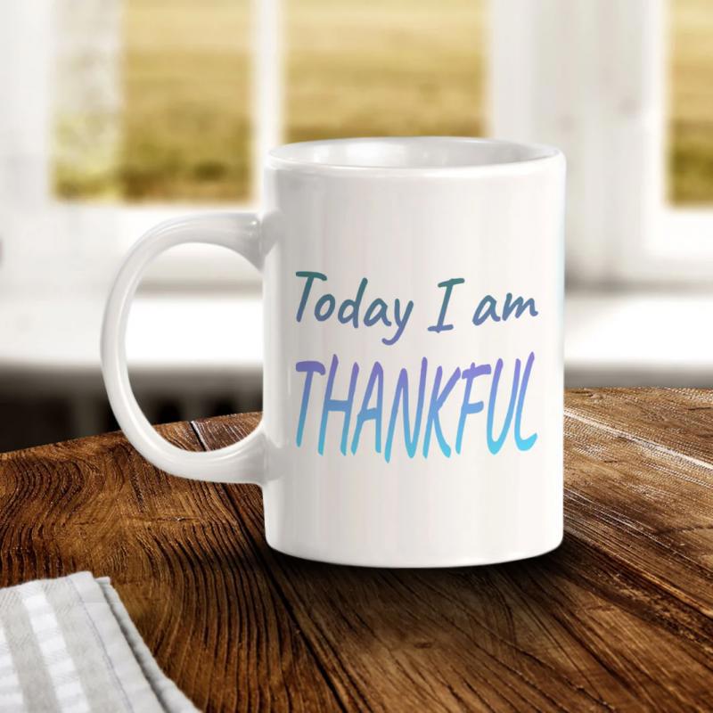 Tailorly White Ceramic 11 oz Mug - Today I Am Thankful Simple White Ceramic Coffee Drinking Vessel Mug
