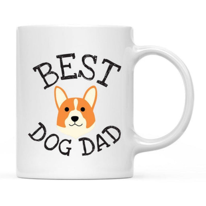 Tailorly White Ceramic 11 oz Mug - Best Dog Dad Cute Cartoon Portrait With Upright Ears And Friendly Expression Corgi