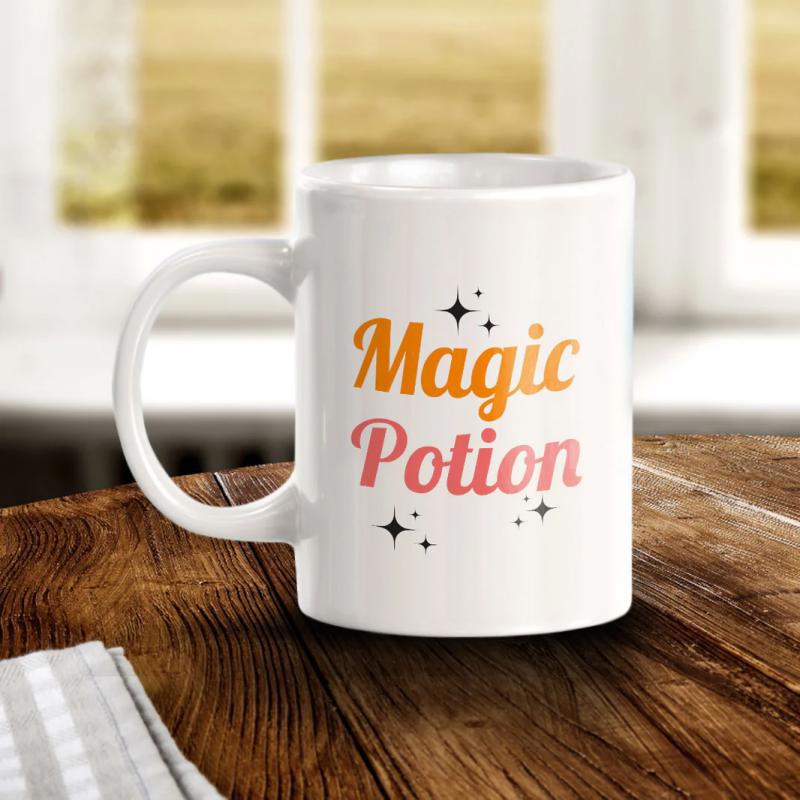 Tailorly White Ceramic 11 oz Mug - Magic Potion Sparkling Retro Typography On Minimalist Glossy Mug