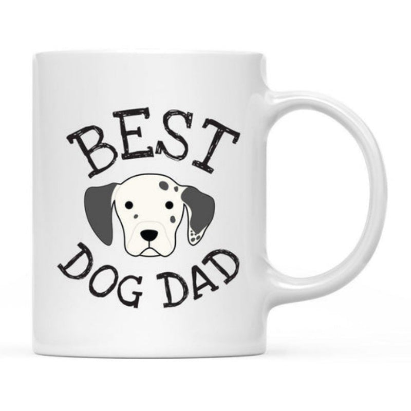 Tailorly White Ceramic 11 oz Mug - Best Dog Dad Minimalist Spotted Dalmatian Face Surrounded By Classic Distressed Bold Lettering Dog