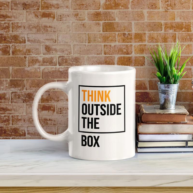 Tailorly White Ceramic 11 oz Mug - Think Outside The Box Minimalist Square Frame Design Featuring Bold Motivational Typography Mug