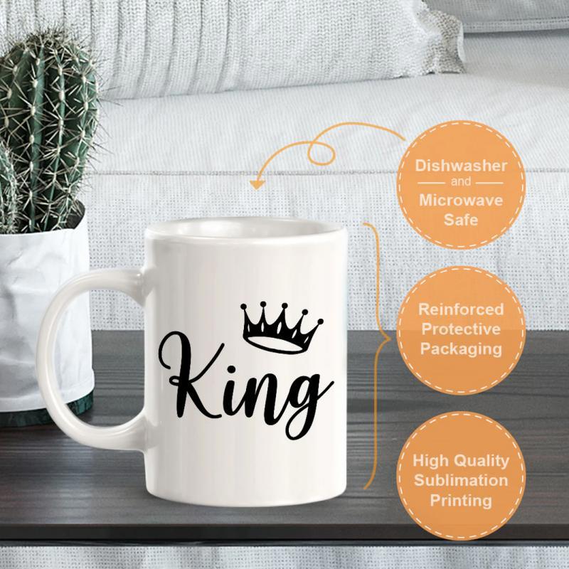 Tailorly White Ceramic 11 oz Mug - King Minimalist Black Five Pointed Icon Resting Above Elegant Script Text Crown
