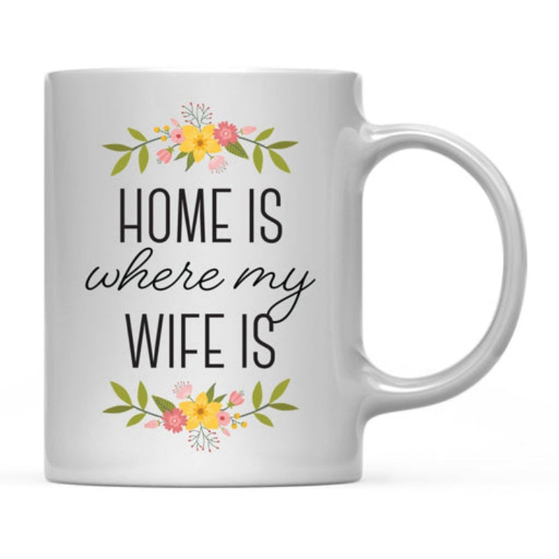 Tailorly White Ceramic 11 oz Mug - Home Is Where My Wife Is Delicate Spring Blossoms Featuring Colorful Petals And Elegant Green Leafy Flower