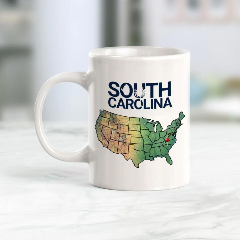 Tailorly White Ceramic 11 oz Mug - South Carolina Detailed United States Silhouette Featuring State Borders In Vibrant Gradient Colors Map