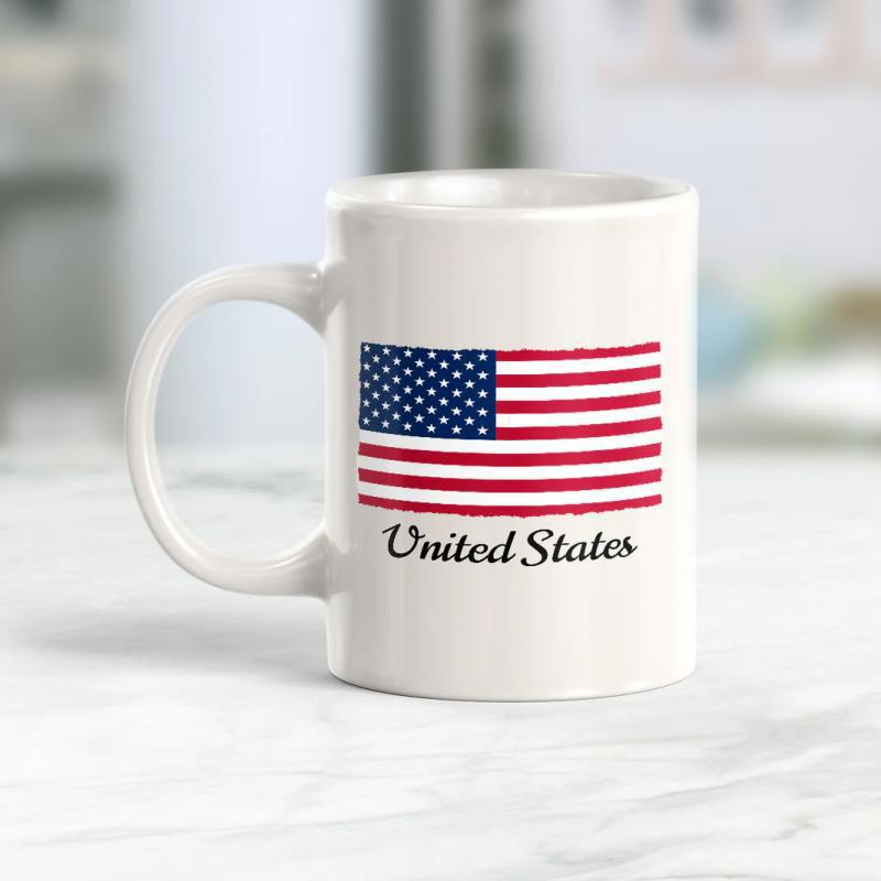 Tailorly White Ceramic 11 oz Mug - United States Traditional American Stars And Stripes With Horizontal Red And White Stripes Flag