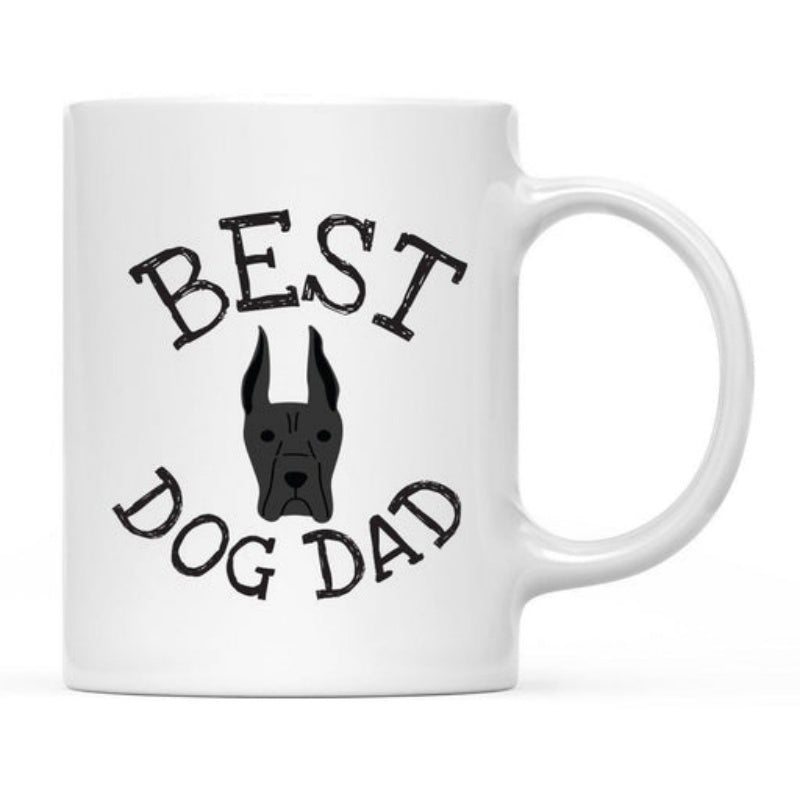 Tailorly White Ceramic 11 oz Mug - Best Dog Dad Minimalist Black Great Dane Head Featuring Pointed Ears And Noble Expression Great Dane