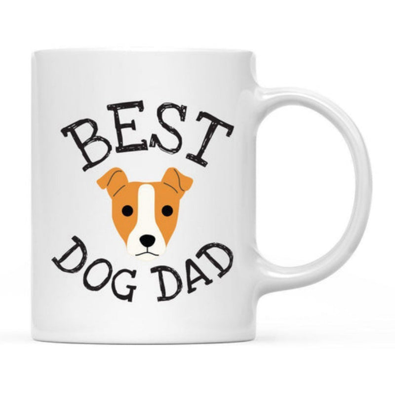 Tailorly White Ceramic 11 oz Mug - Best Dog Dad Simple Brown And White Cartoon Puppy Face With Floppy Ears Dog