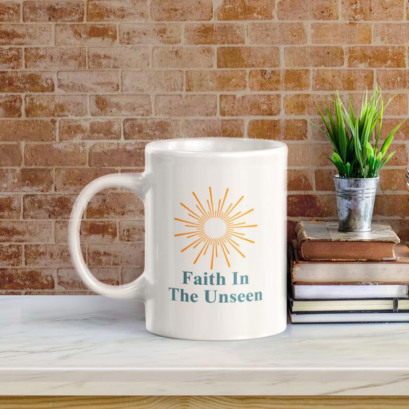 Tailorly White Ceramic 11 oz Mug - Faith In The Unseen Radiant Sunburst With Geometric Lines Shining Brightly Across A Minimalist Canvas Sun