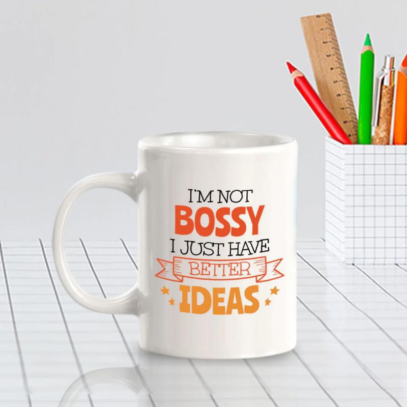 Tailorly White Ceramic 11 oz Mug - Im Not Bossy I Just Have Better Ideas Stylish Bold Typography Surrounded By Decorative Ribbon And Small Stars Mug