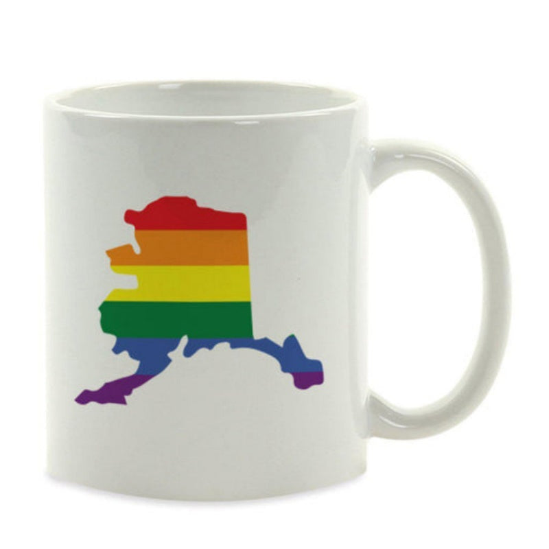 Tailorly White Ceramic 11 oz Mug - Vibrant Rainbow Stripes Filling The Geographic Map Of The Northern State Alaska