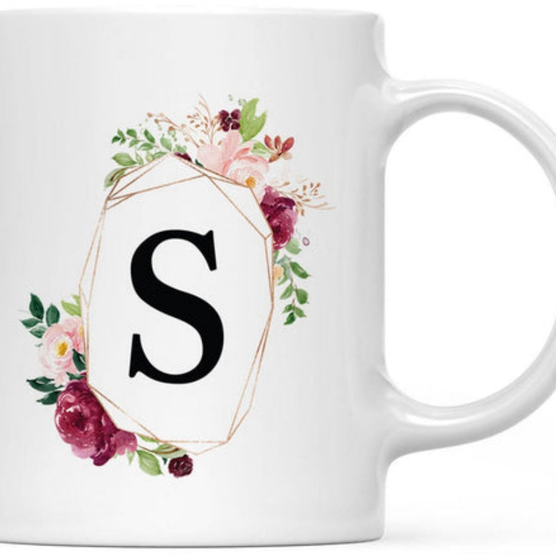 Tailorly White Ceramic 11 oz Mug - S Elegant Pink Floral Wreath Encircling A Golden Geometric Frame Mug