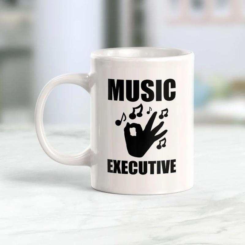 Tailorly White Ceramic 11 oz Mug - Music Executive Professional Black Hand Gesture Surrounded By Floating Musical Notes Hand