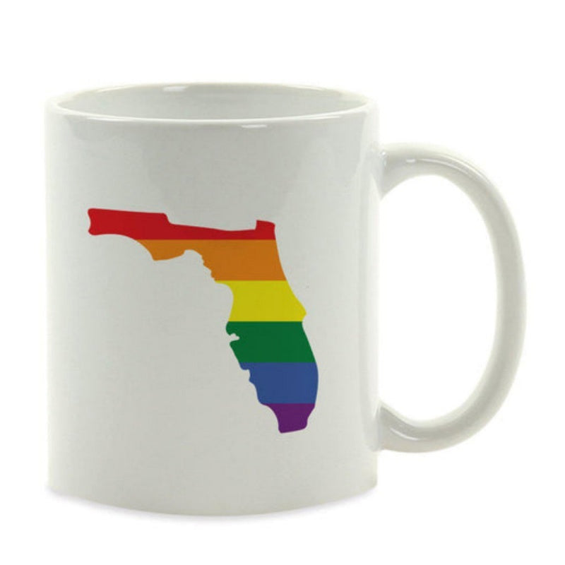 Tailorly White Ceramic 11 oz Mug - Rainbow Colored Map Of The Sunshine State Representing Pride And Diversity Florida