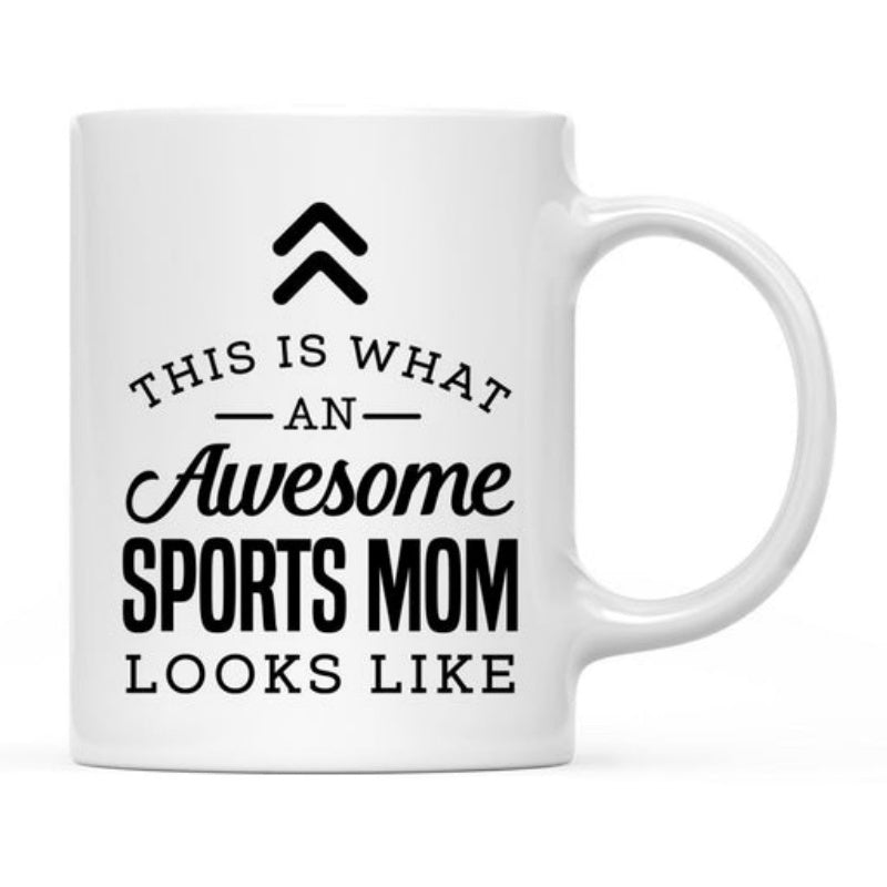 Tailorly White Ceramic 11 oz Mug - This Is What An Awesome Sports Mom Looks Like Simple Featuring Minimalist Black Double Chevron Graphic Above Text Mug