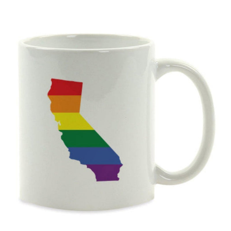 Tailorly White Ceramic 11 oz Mug - Vibrant Rainbow Colors Filling A Simple Geographic State Silhouette California