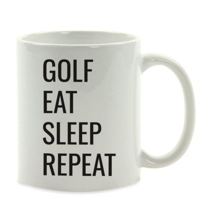 Tailorly White Ceramic 11 oz Mug - Golf Eat Sleep Repeat Bold Black Vertical Typography Printed On A Clean