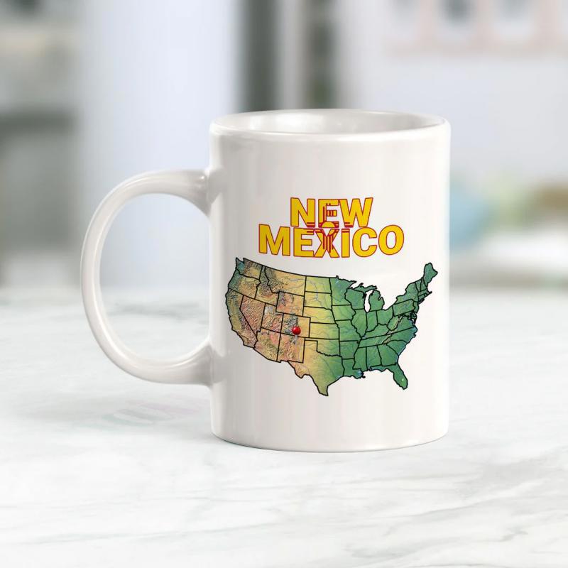 Tailorly White Ceramic 11 oz Mug - New Mexico Detailed United States Map Featuring State Borders And Colorful Gradient Tones Map