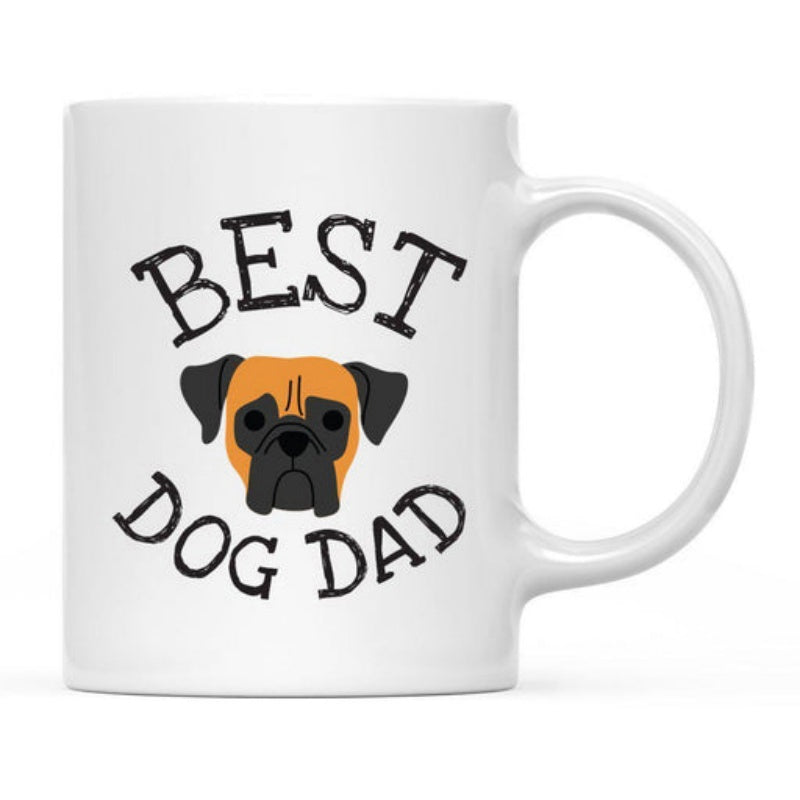Tailorly White Ceramic 11 oz Mug - Best Dog Dad Minimalist Flat Illustration Of A Loyal Brown Dog Face With Black Ears Dog